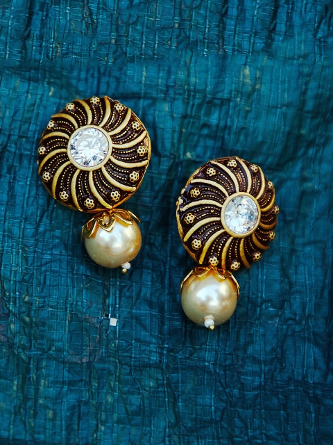 

PANASH Gold-Plated Circular Stone-Studded Drop Earrings