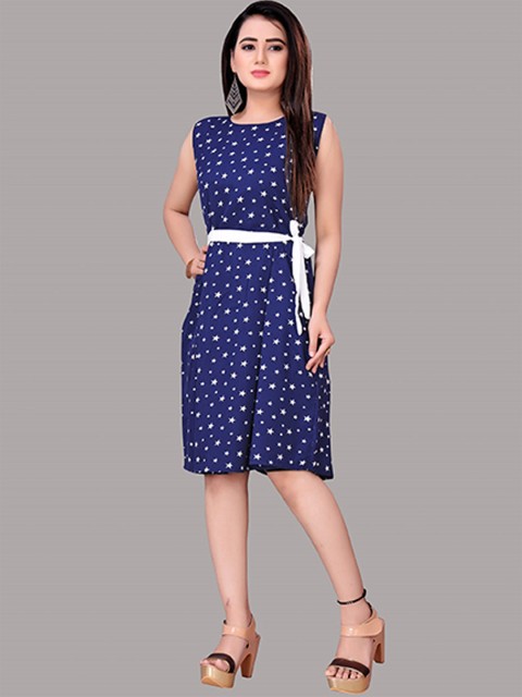 

MODLI 20 FASHION Blue Printed Crepe Sheath Dress