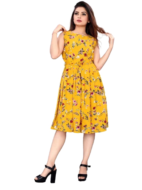 

MODLI 20 FASHION Women Yellow Floral Crepe Dress