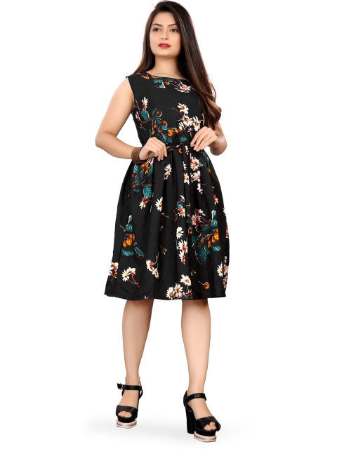 

MODLI 20 FASHION Black Floral Crepe Dress