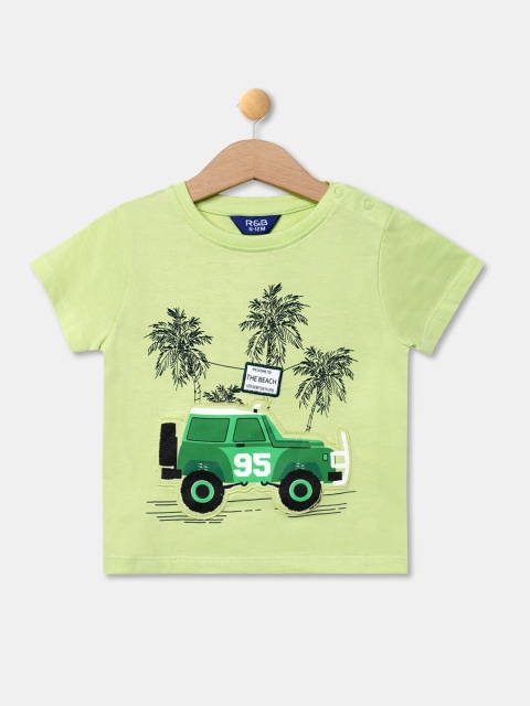 

R&B Boys Green Printed Cotton T-shirt