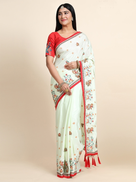 

ASPORA Women Green & Red Ethnic Motifs Pure Crepe Heavy Work Banarasi Saree