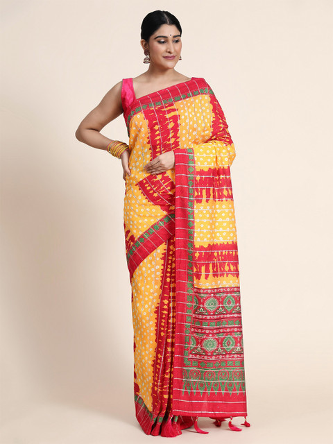 

ASPORA Red & Yellow Ethnic Motifs Fusion Jamdani Saree