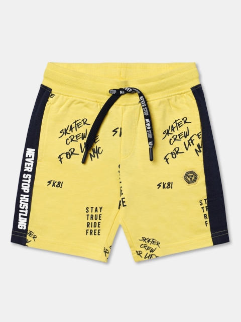 

R&B Boys Yellow Typography Printed Cotton High-Rise Shorts