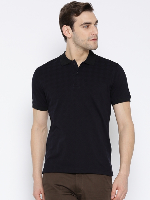 

Wills Lifestyle Men Navy Blue Self-Design Polo T-shirt