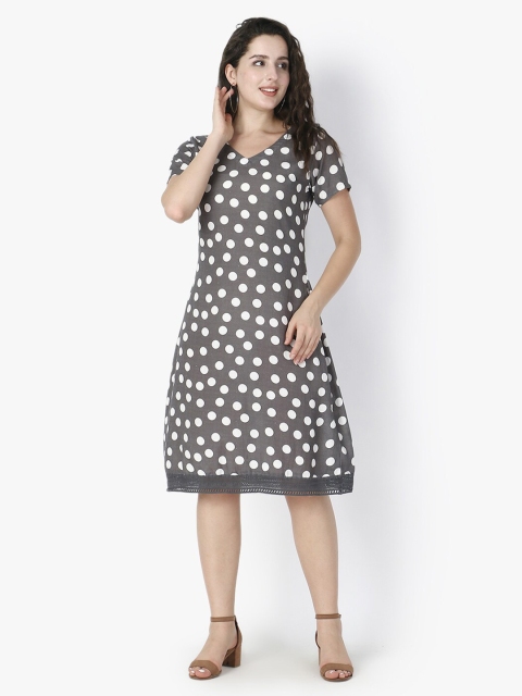 

Again fashions Women Grey A-Line Polka Dots Dress