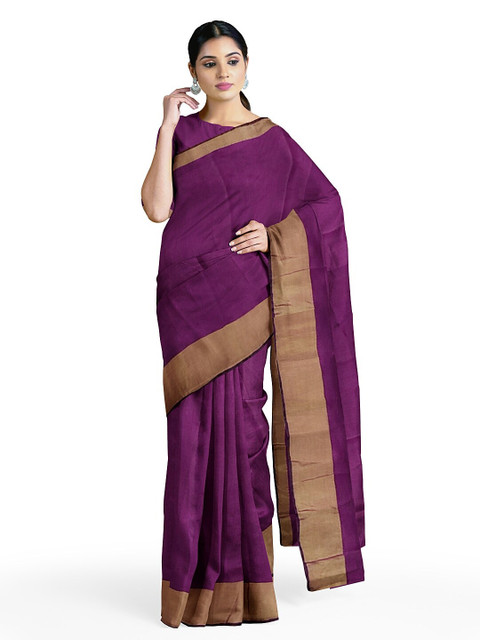 

SAADHVI Burgundy & Gold-Toned Silk Cotton Ready to Wear Sungudi Saree