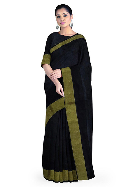 

SAADHVI Black Silk Cotton Ready to Wear Sungudi Saree