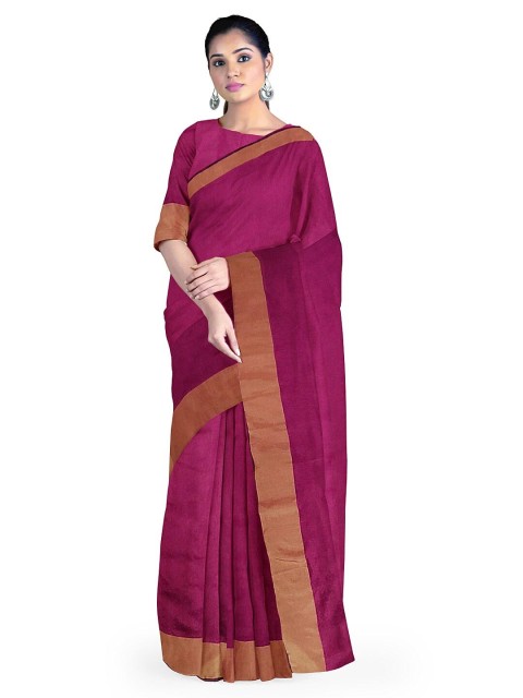 

SAADHVI Pink & Gold-Toned Silk Cotton Ready to Wear Sungudi Saree
