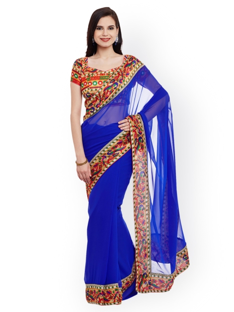 

Chhabra 555 Blue Solid Poly Georgette Saree