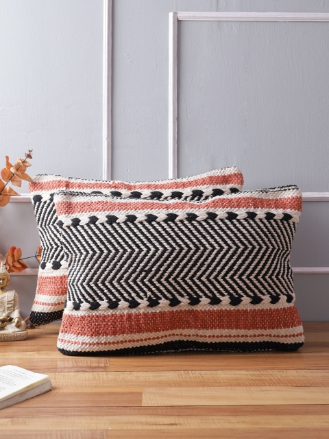 

KRAVIKA Black & Brown Set of 2 Floral Square Cushion Covers