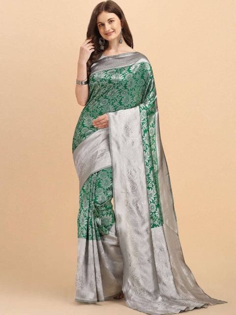 

Fashionuma Green & Silver-Toned Floral Zari Saree