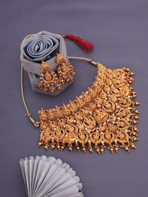 

LAFORWORD Gold-Plated & Beaded Temple Choker Jewellery Set