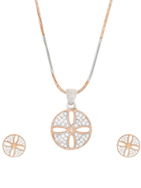 

ANAYRA Women Rose Gold & Silver-Toned Studded Lovely Wheel Pendant with Earrings