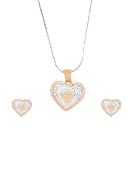

ANAYRA Rose Gold-Toned & White Shinning Diamond Studded Pendant Jewellery Set