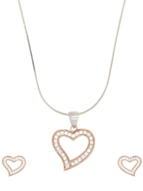 

ANAYRA 925 Sterling Silver Rose Gold-Toned & White Heart Shaped Pendant With Chain