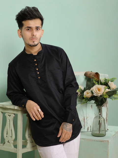 

FRENCH CROWN Men Black Kurta Style Shirt
