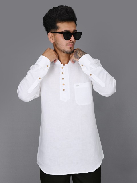 

FRENCH CROWN Men White Standard Kurta Style Shirt