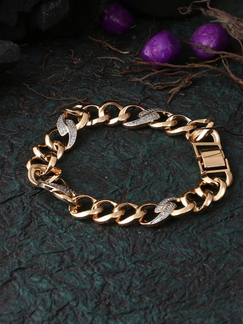 

Adwitiya Collection Men Gold CZ Studded Chain Bracelet