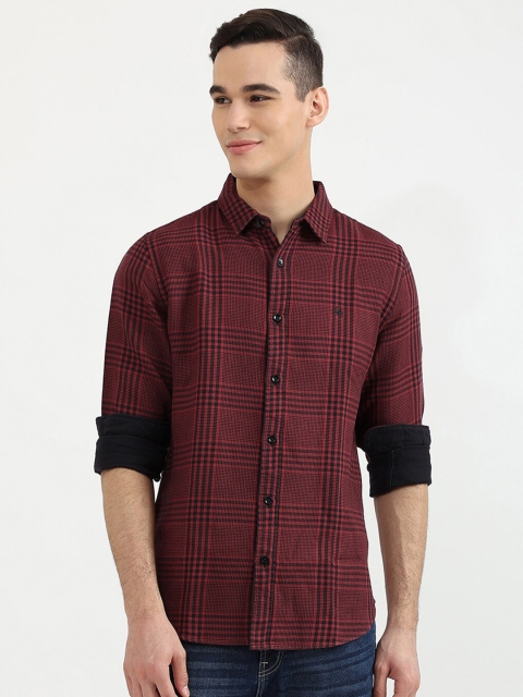 

United Colors of Benetton Men Multicoloured Slim Fit Tartan Checks Checked Casual Shirt, Red