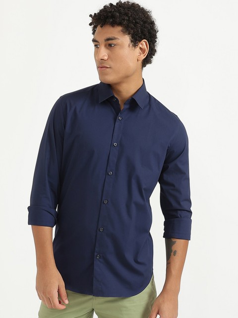 

United Colors of Benetton Men Navy Blue Solid Slim Fit Casual Shirt