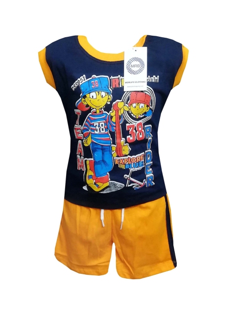 

MRB Boys Navy Blue & Yellow Printed T-shirt with Shorts