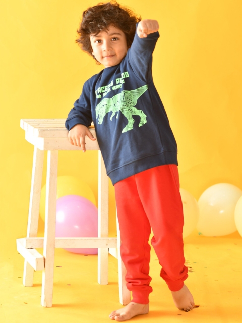 

Anthrilo Boys Navy Blue & Red Printed T-shirt with Trousers
