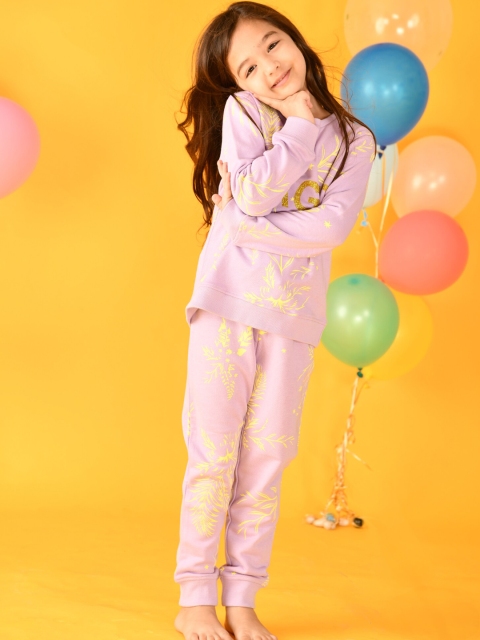 

Anthrilo Girls Lavender Typography Printed Cotton Night Suit