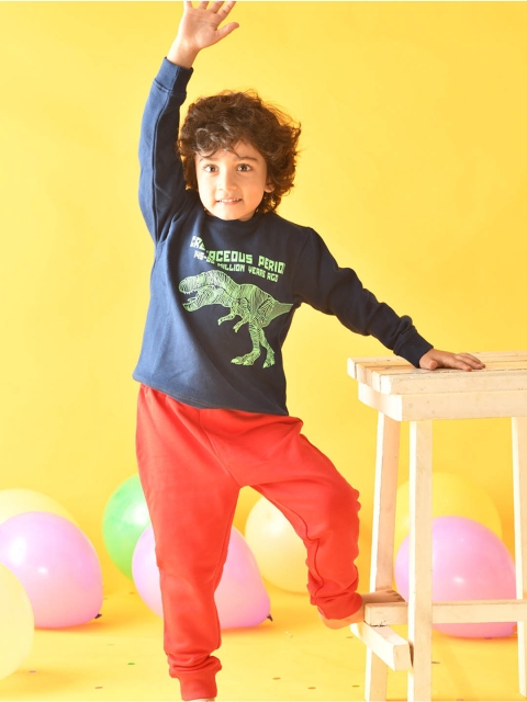 

Anthrilo Boys Navy Blue & Red Printed Pure Cotton Sweatshirt & Joggers Set