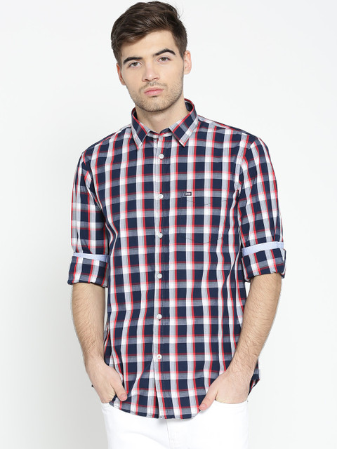 

Arrow Sport Men Navy & White Slim Fit Checked Casual Shirt, Navy blue