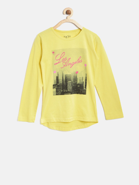 

Palm Tree Girls Yellow Printed Round Neck T-shirt