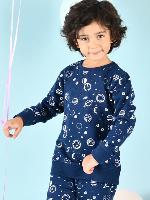 

Anthrilo Boys Navy Blue & White Printed Night suit