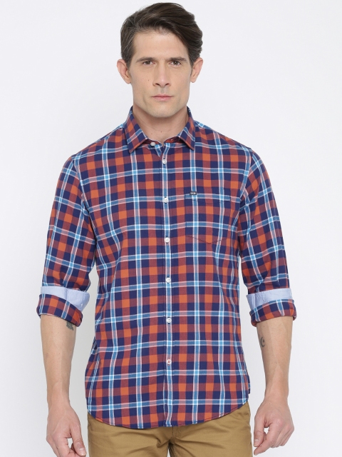 

Arrow Sport Men Rust Orange & Navy Slim Fit Checked Casual Shirt