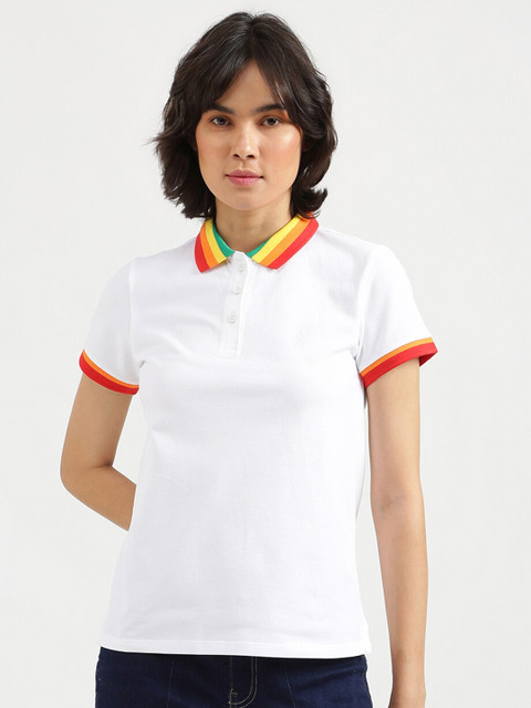 

United Colors of Benetton Women White Cotton Polo Collar T-shirt