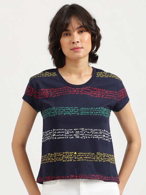 

United Colors of Benetton Women Navy Blue Typography Printed T-shirt