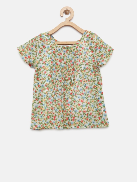 

Palm Tree Girls Green & Cream-Coloured Floral Print A-Line Top