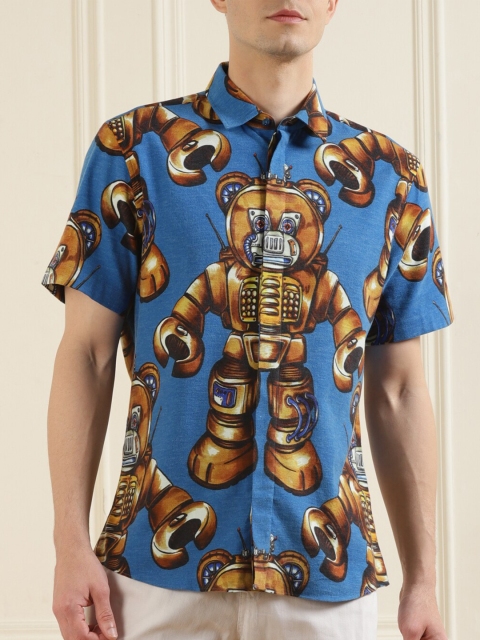 

MOSCHINO COUTURE Men Blue Printed Casual Shirt