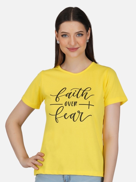 

BASE 41 Women Yellow Typography Printed Slim Fit T-shirt