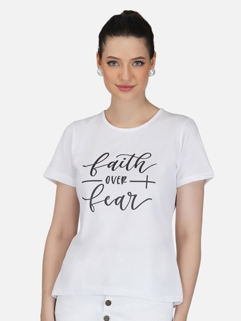 

BASE 41 Women White Typography Printed Slim Fit T-shirt
