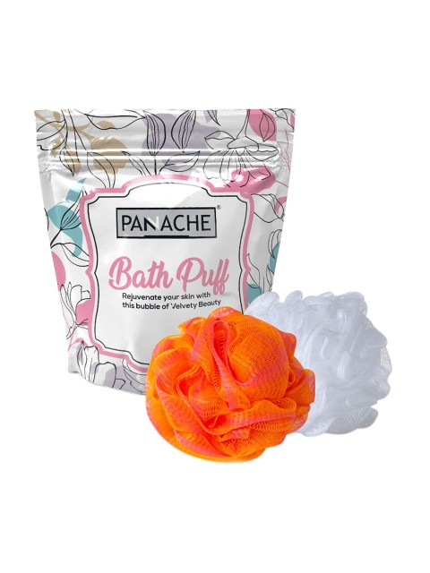 

Panache Set Of 2 Orange & White Premium Bath Puff Loofah