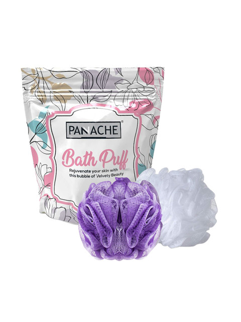 

Panache Set Of 2 Purple & White Solid Bath Puff Loofah