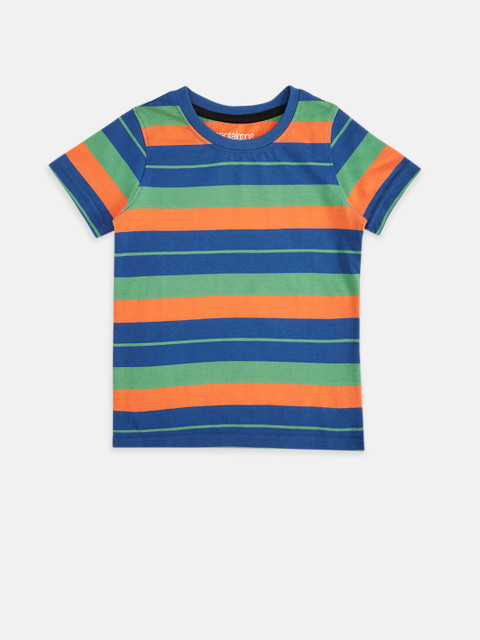 

Pantaloons Junior Boys Blue & Orange Striped T-shirt
