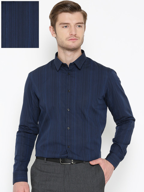 

Arrow New York Men Navy Blue Slim Fit Striped Casual Shirt