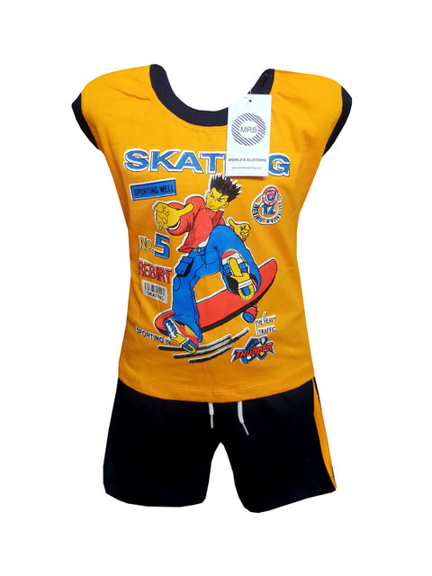 

MRB Boys Yellow & Navy Blue Printed Top with Shorts