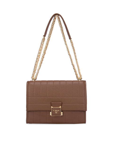 

Da Milano Brown Textured Leather Structured Sling Bag with Quilted