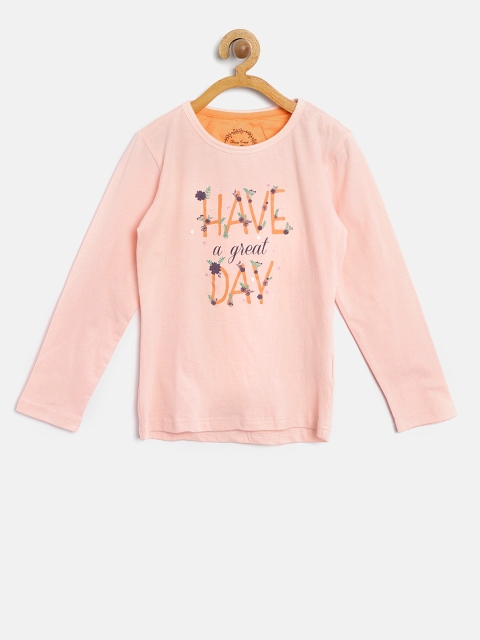 

Palm Tree Girls Peach-Coloured Printed Round Neck T-shirt
