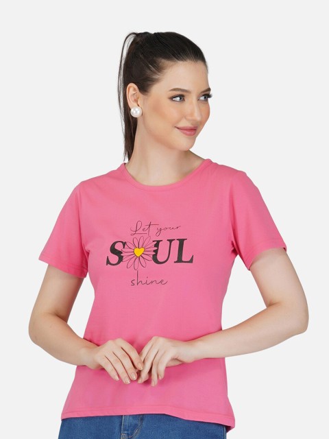 

BASE 41 Women Pink Typography Printed Slim Fit T-shirt
