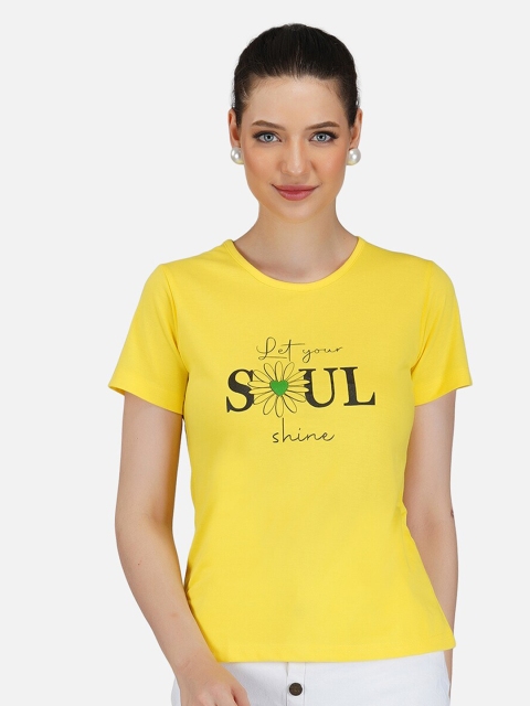 

BASE 41 Women Yellow Typography Printed Slim Fit T-shirt