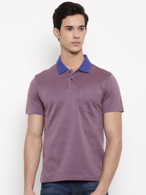 

Arrow Men Purple Self Design Polo Collar T-shirt