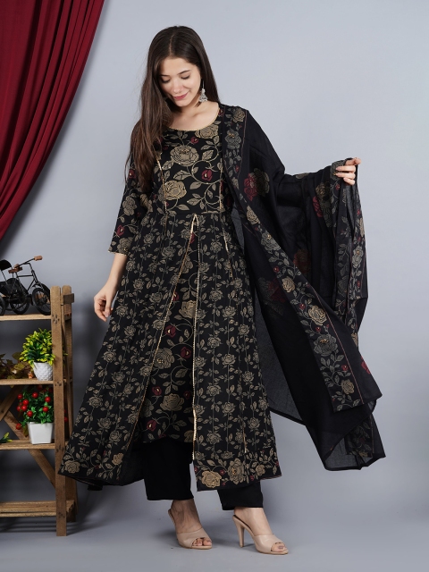 

TOULIN Women Black Embroidered Sequinned Kurta with Palazzos & With Dupatta